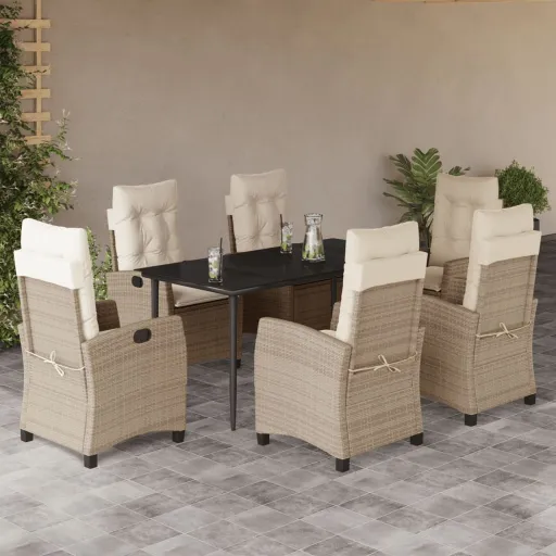 Set Comedor de Jardín 7 Pzas Con Cojines Ratán Sintético Beige