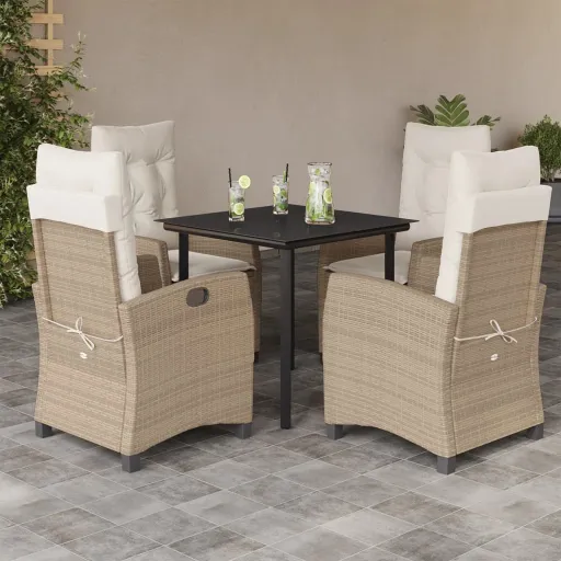 Set Comedor de Jardín 5 Pzas Con Cojines Ratán Sintético Beige