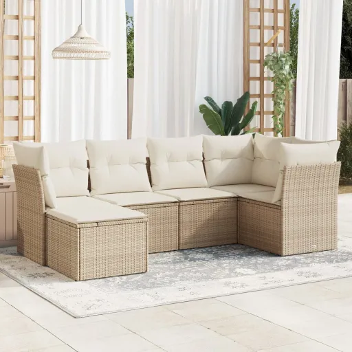 Juego de Sofás Jardín Con Cojines 6 Pzas Ratán Sintético Beige