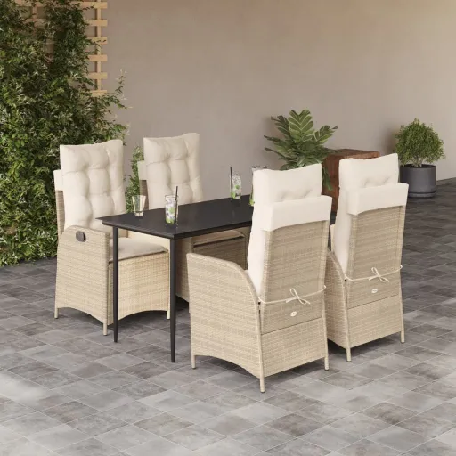 Set Comedor de Jardín 5 Pzas Con Cojines Ratán Sintético Beige