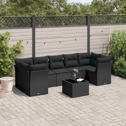 Set de Sofás de Jardín 8 Piezas y Cojines Ratán Sintético Negro