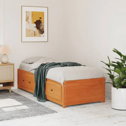 Sofá Cama Sin Colchón Madera Maciza Pino Marrón Cera 90x190 cm