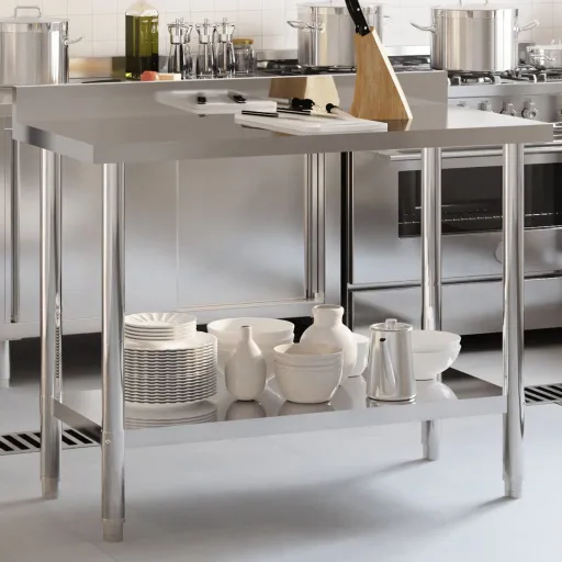 Mesa Trabajo Cocina y Salpicadero Acero Inoxidable 110x55x93 cm