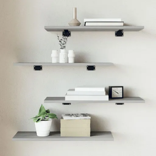 Estantes Pared 4 Uds Madera Ingeniería Gris Sonoma 60x20x1,5 cm