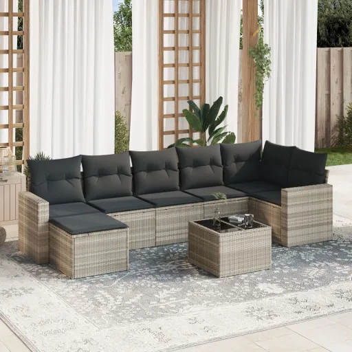 Set de Sofás de Jardín 8 Pzas y Cojines Ratán Sintético Gris