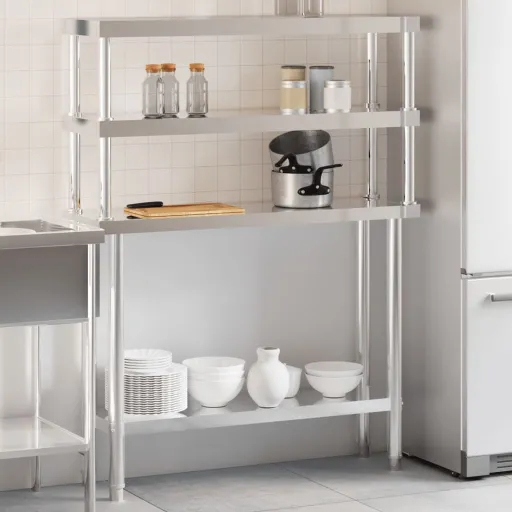 Mesa de Trabajo Para Cocina Con Estante Acero Inox 110x30x150cm