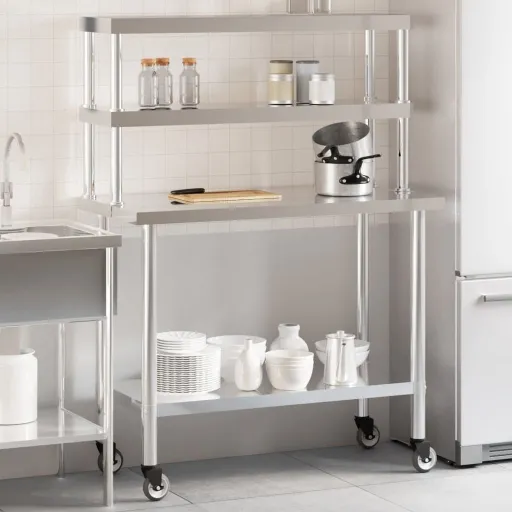Mesa de Trabajo Para Cocina Con Estante Acero Inox 110x55x150cm
