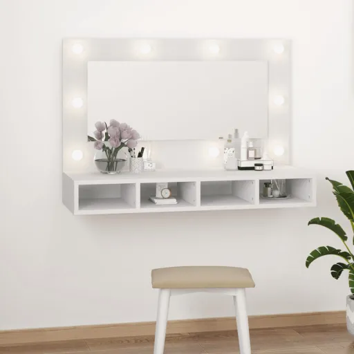 Mueble Con Espejo y Luces LED Blanco 90x31,5x62 cm