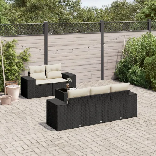 Set de Sofás de Jardín 6 Piezas y Cojines Ratán Sintético Negro