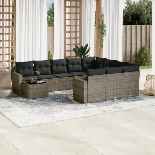 Set de Sofás de Jardín 11 Pzas y Cojines Ratán Sintético Gris