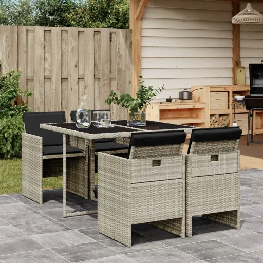 Set Comedor de Jardín 5 Pzas Cojines Ratán Sintético Gris Claro