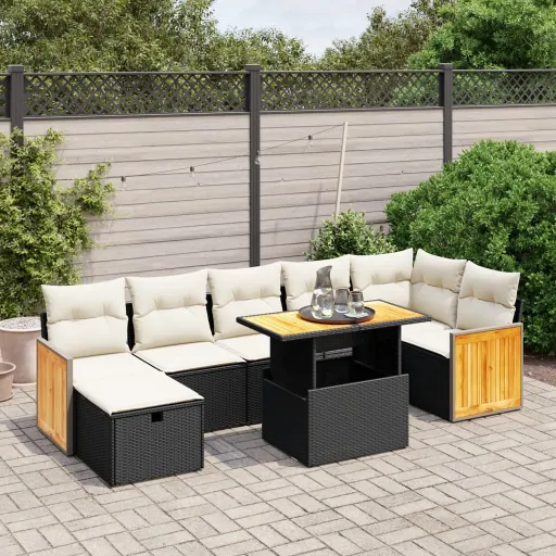 Set de Sofás de Jardín 8 Piezas y Cojines Ratán Sintético Negro