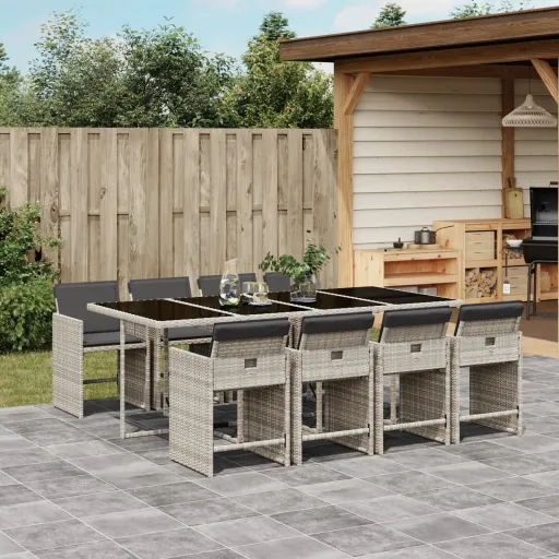 Set Comedor de Jardín 9 Pzas Cojines Ratán Sintético Gris Claro