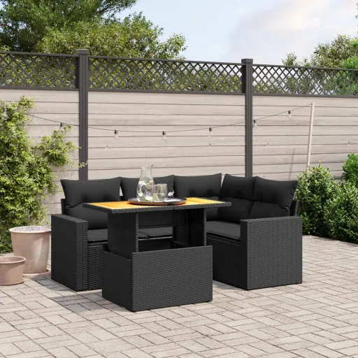 Set de Muebles de Jardín 5 Pzas y Cojines Ratán Sintético Negro
