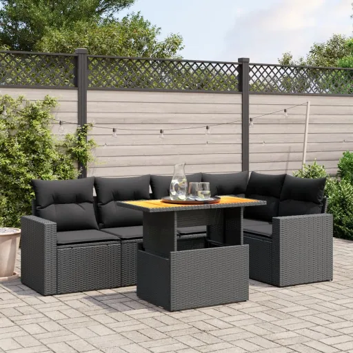 Set de Sofás de Jardín 6 Piezas y Cojines Ratán Sintético Negro