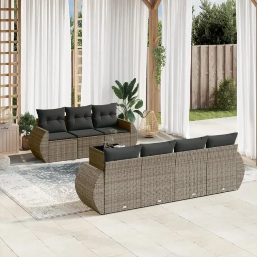 Set de Sofás de Jardín 8 Pzas y Cojines Ratán Sintético Gris