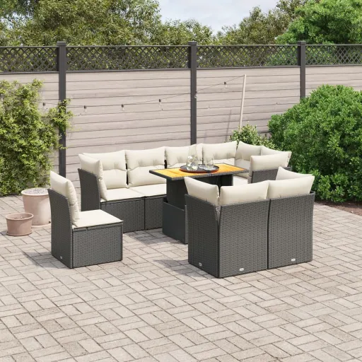 Set de Sofás de Jardín 8 Piezas y Cojines Ratán Sintético Negro