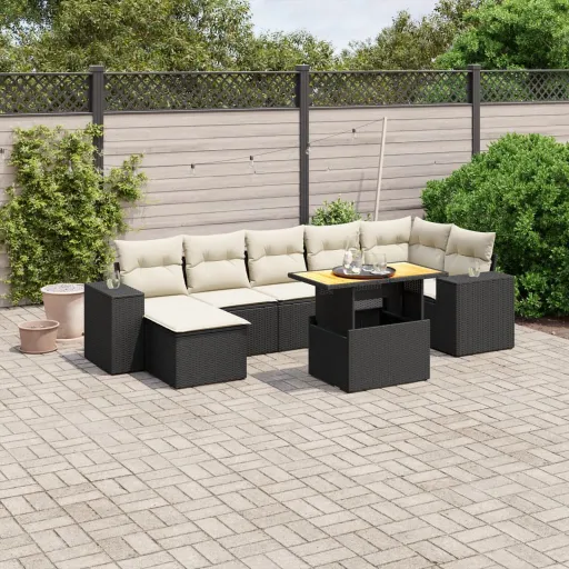 Set de Sofás de Jardín 8 Piezas y Cojines Ratán Sintético Negro