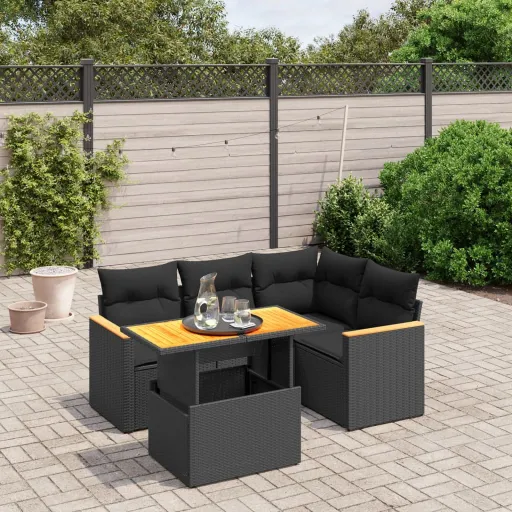 Set de Muebles de Jardín 5 Pzas y Cojines Ratán Sintético Negro