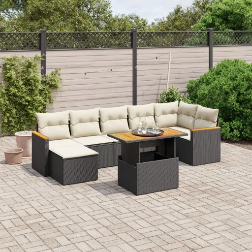 Set de Sofás de Jardín 8 Piezas y Cojines Ratán Sintético Negro