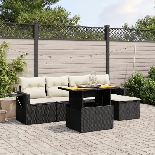 Set de Sofás de Jardín 6 Piezas y Cojines Ratán Sintético Negro