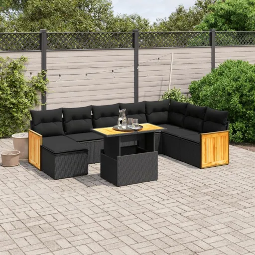 Set de Sofás de Jardín 8 Piezas y Cojines Ratán Sintético Negro