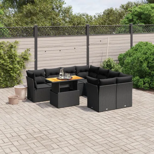 Set de Sofás de Jardín 8 Piezas y Cojines Ratán Sintético Negro