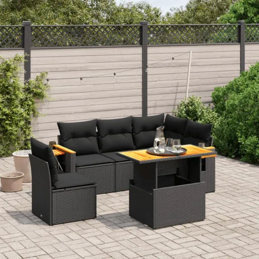 Set de Sofás de Jardín 6 Piezas y Cojines Ratán Sintético Negro