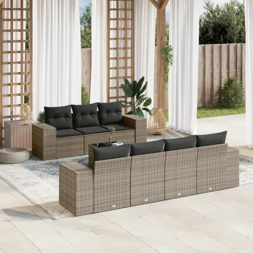 Set de Sofás de Jardín 8 Pzas y Cojines Ratán Sintético Gris