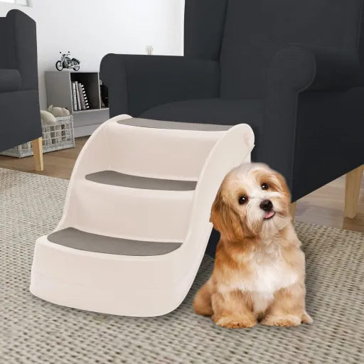 Escalera Perros Plegable 3 Peldaños Plástico Crema 50x38x38cm