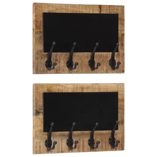 Percheros de Pared Con 4 Ganchos 2 Uds Madera Maciza de Mango