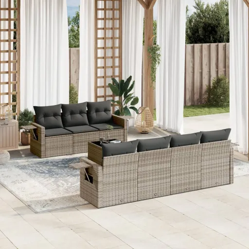 Set de Sofás de Jardín 8 Pzas y Cojines Ratán Sintético Gris