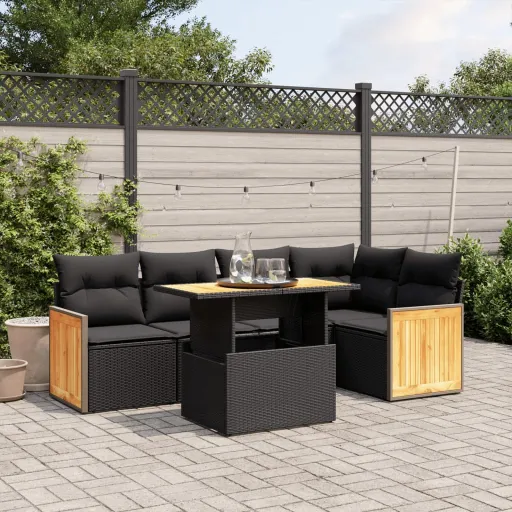 Set de Sofás de Jardín 6 Piezas y Cojines Ratán Sintético Negro