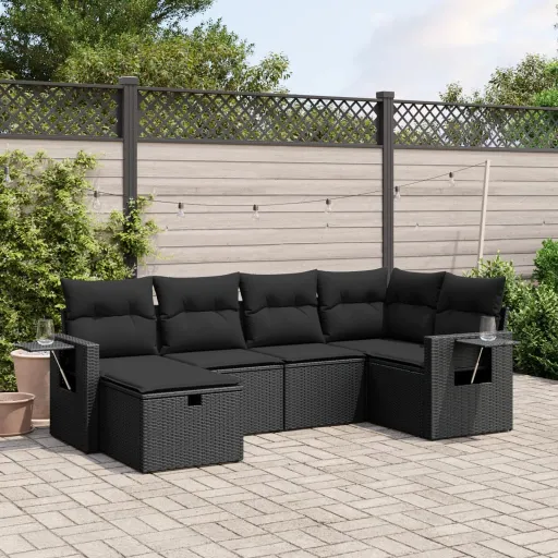 Set de Sofás de Jardín 6 Piezas y Cojines Ratán Sintético Negro