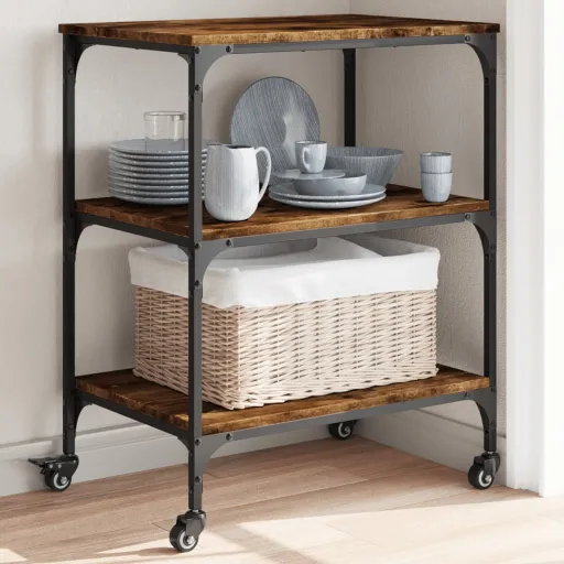 Carrito de Cocina Madera Ingeniería Roble Ahumado 60x41x76 cm