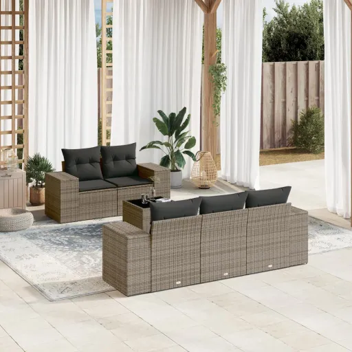 Set de Muebles de Jardín 6 Pzas y Cojines Ratán Sintético Gris