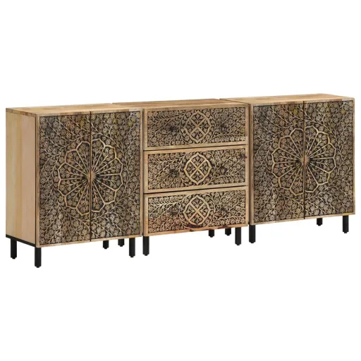 Aparador 3 Piezas Madera Maciza de Mango 60x33x75 cm