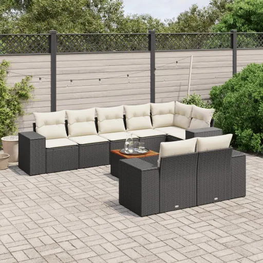 Set de Sofás de Jardín 8 Piezas y Cojines Ratán Sintético Negro