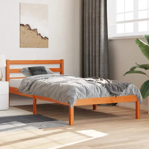 Estructura de Cama Sin Colchón Madera Maciza Marrón 75x190 cm