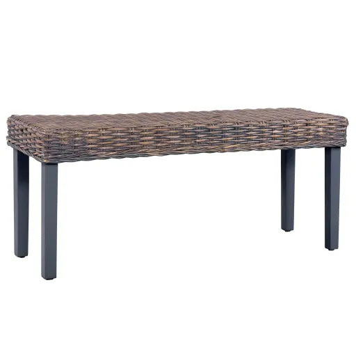 Banco de Ratán Kubu y Madera Maciza de Caoba Gris 110 cm