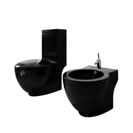 Juego de Váter WC y Bidé de Cerámica Negro