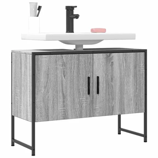 Armario Lavabo Baño Madera Ingeniería Gris Sonoma 80x33x60 cm