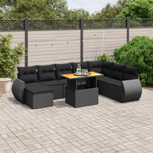 Set de Sofás de Jardín 8 Piezas y Cojines Ratán Sintético Negro