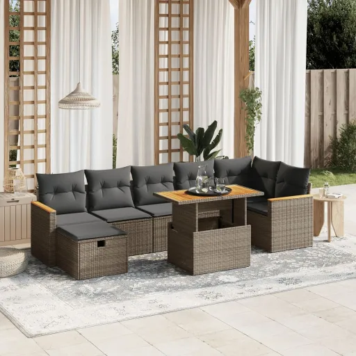 Set de Sofás de Jardín 8 Pzas y Cojines Ratán Sintético Gris