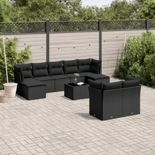 Set de Sofás de Jardín 10 Pzas Cojines Ratán Sintético Negro