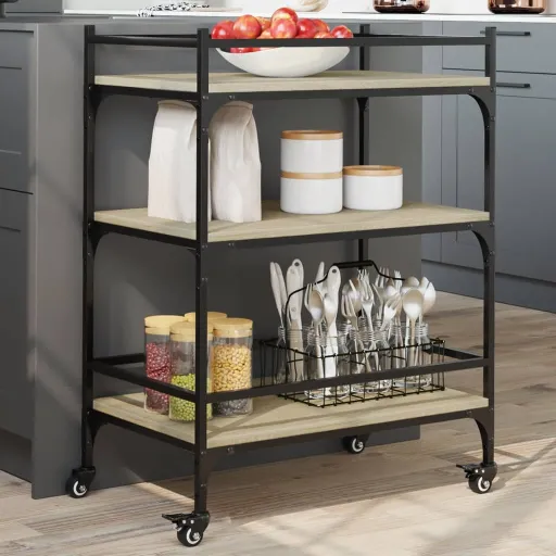 Carrito de Cocina Madera Ingeniería Roble Sonoma 65x40x86,5 cm
