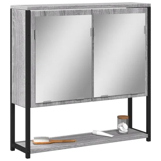 Armario Con Espejo de Baño Madera Gris Sonoma 60x16x60 cm