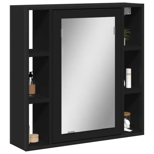 Armario Con Espejo de Baño Madera Ingeniería Negro 60x16x60 cm