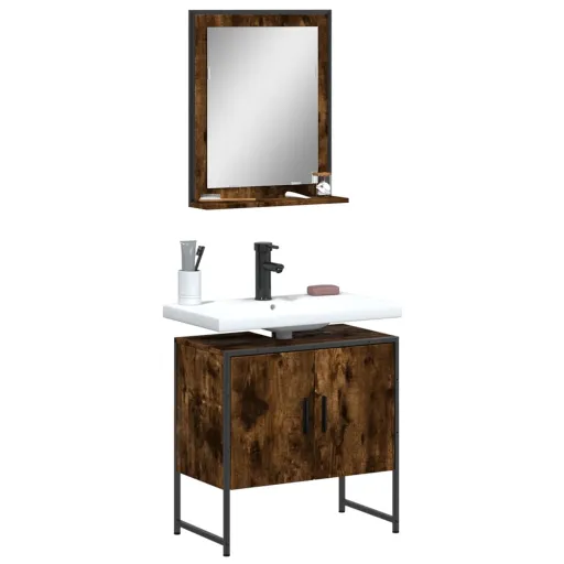 Set de Muebles de Baño 2 Pzas Madera Ingeniería Roble Ahumado