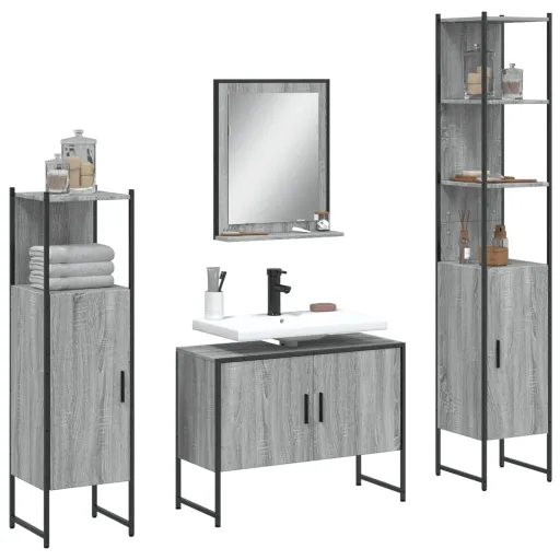 Set de Armario de Baño 4 Pzas Madera Contrachapada Gris Sonoma